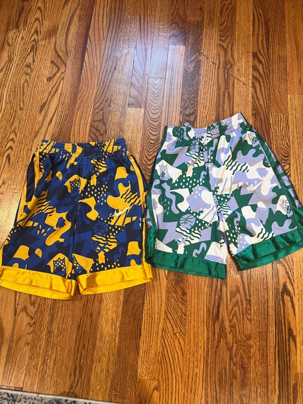Nike Kids' Athletic Shorts in Navy/Yellow and Green/White Camo Prints